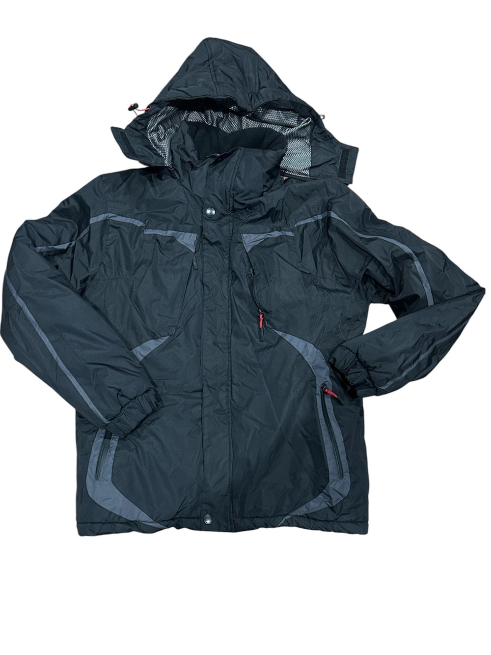 Original Deluxe Men's Black Hooded Puffer Jacket with Gray Accents